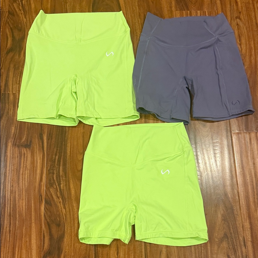THREE Women's Bike Shorts - Lime Green and Gray